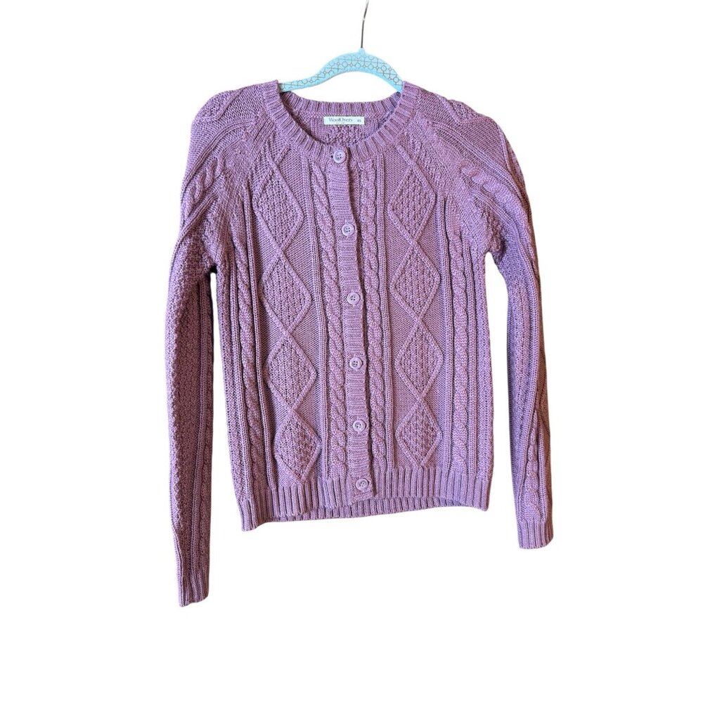 WoolOvers Womens Lilac Cable Knit Cardigan XS 100% Wool